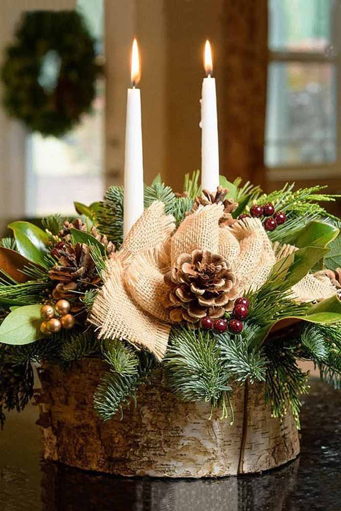Rustic Wooden Centerpiece With Candles #woodencenterpiece