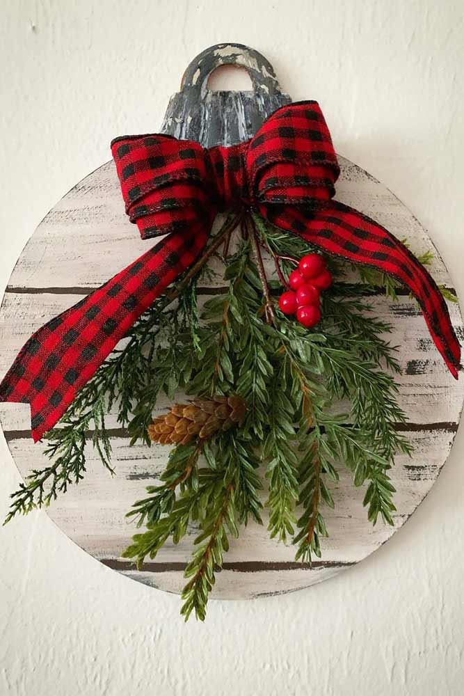 Wooden Ornament With Christmas Greenery #berries