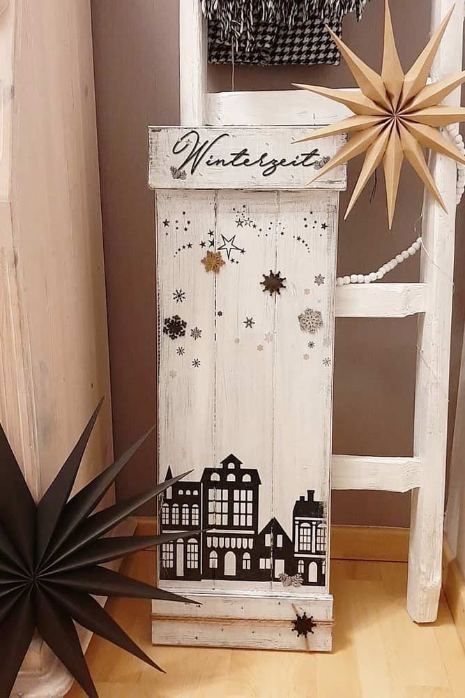 Wooden Sign With Winter Art #snowflakes