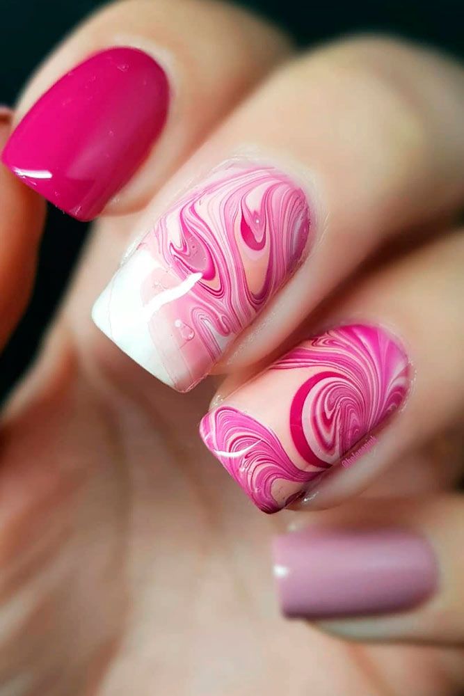 Water Marble Squoval Nails #watermarblenails ##squovalnails