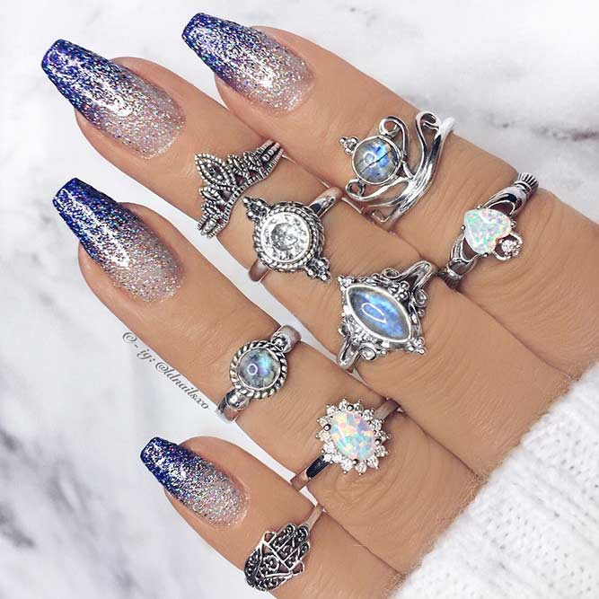 Sparkly Glitter Ombre Nails #glitternails #ombrenails