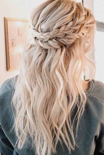 Half Up Half Down Hair With Halo Braids #halobraids