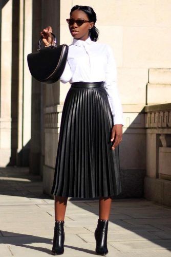 Classic Work Outfit With Midi Skirt #whiteshirt