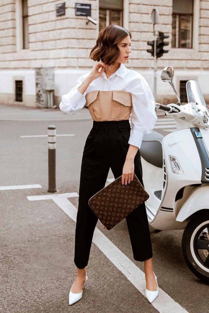 White Blouse With Corset And Trousers #trousers #corset