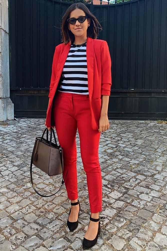 Red blazer 2024 work outfit