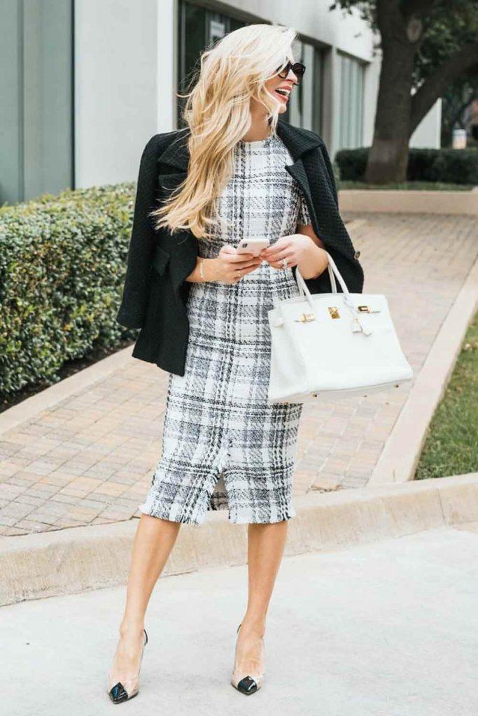 Tweed Dress Outfit #blazer #tweeddress