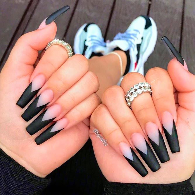 Thick Triangular Nail Tips #mattenails #blacknails