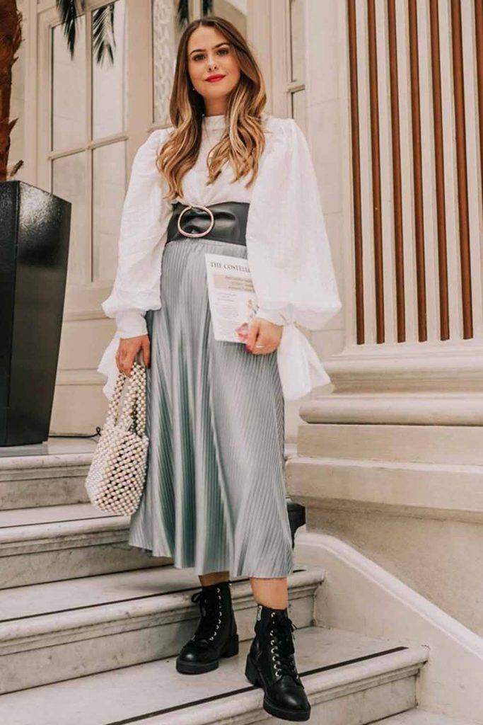 Silk Midi Skirt With White Blouse #whiteblouse