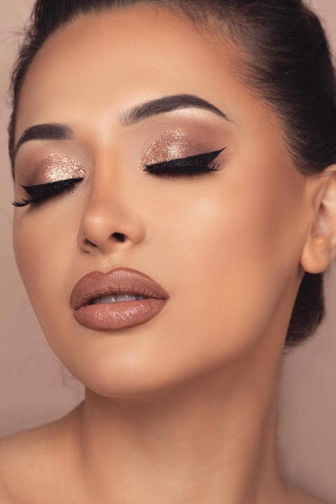 Nude Shades For Prom Makeup #nudelips #glittershadows