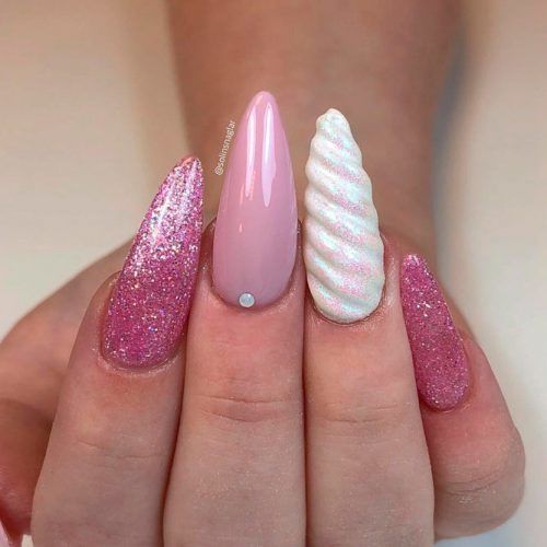 Unicorn Nail Art Design #unicornnails #holonails #pinknails