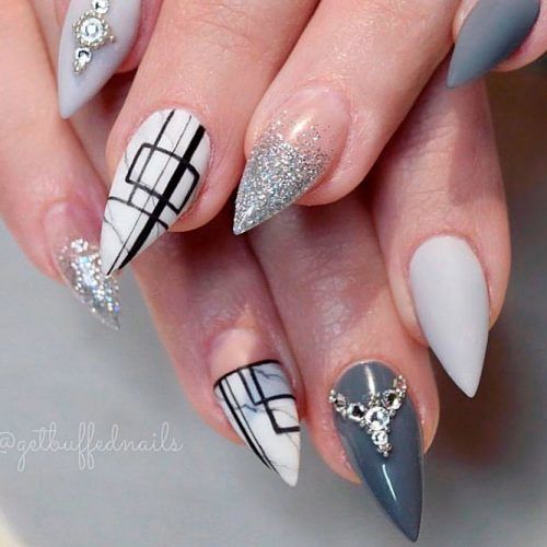 Marble Nail Art With Geometric Pattern #marblenails #patternnails