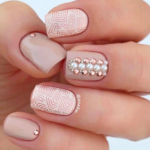 Patterned Prom Nails Art With Rhinestones #rhinestonesnails #patternednails