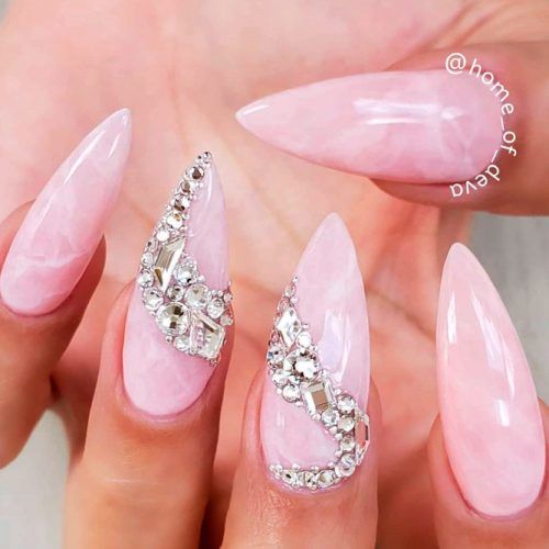 Quartz Nail Art With Rhinestones #marblednails #rhinestonesnails