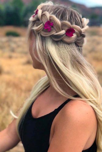 Braided Crown With Flowers #braidedhairstyles #blondehair