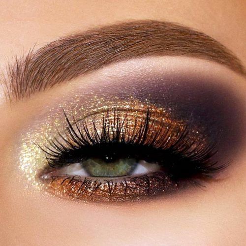 Gold And Purple Smokey Eyes Makeup #glittersmokey