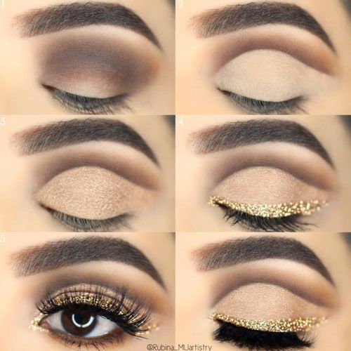 Cut Crease Eyes Makeup With Gold Eyeliner #cutcrease