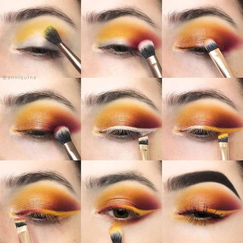 Orange Smokey Eyes Makeup #coloredeyeliner