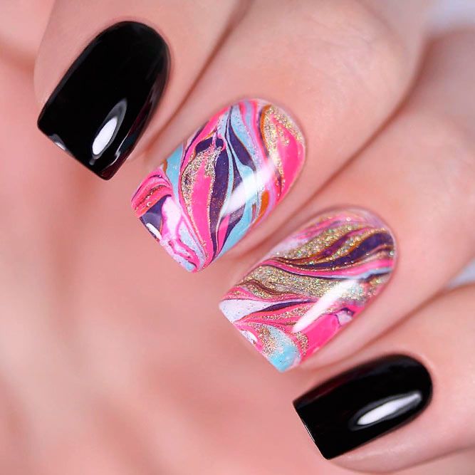 Colorful Dry Marble Nails #drymarblenails #shortnails