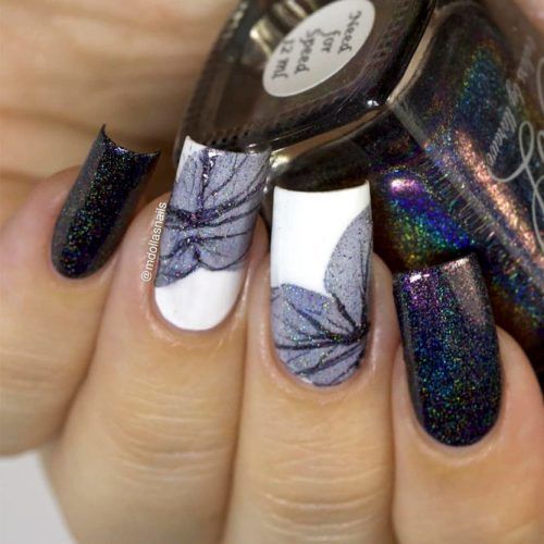 Water Marble Flower Nail Art #holonails #watermarblenails