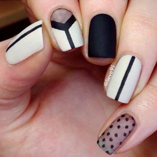 Matte Black And White Nail Art #mattenails #blacknails #shortnails