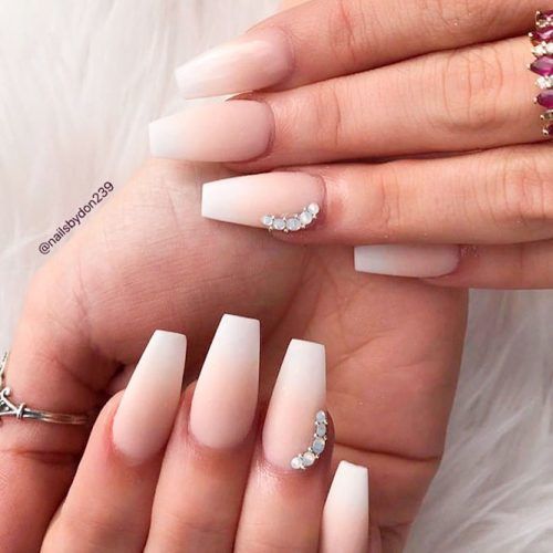 Matte French Fade Nail With Rhinestones #mattenails #frenchnails #rhinestonesnails