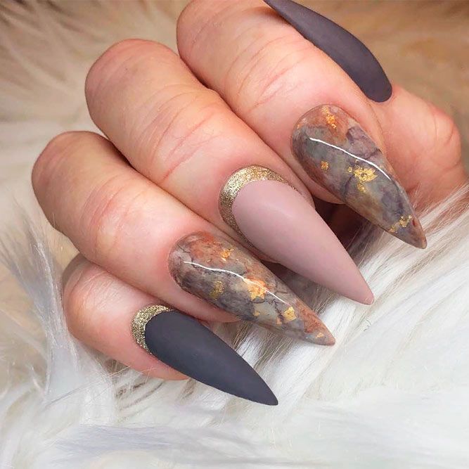 Matte Marble Nail Art Design #marblenails #glitternails #mattenails