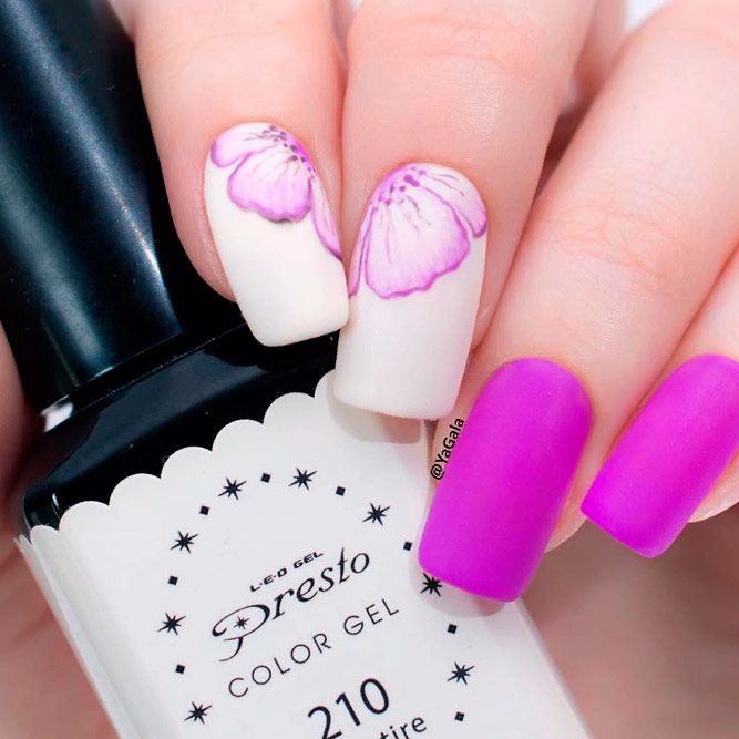 Matte Hot Pink Nails With Flowers #mattenails #pinknails
