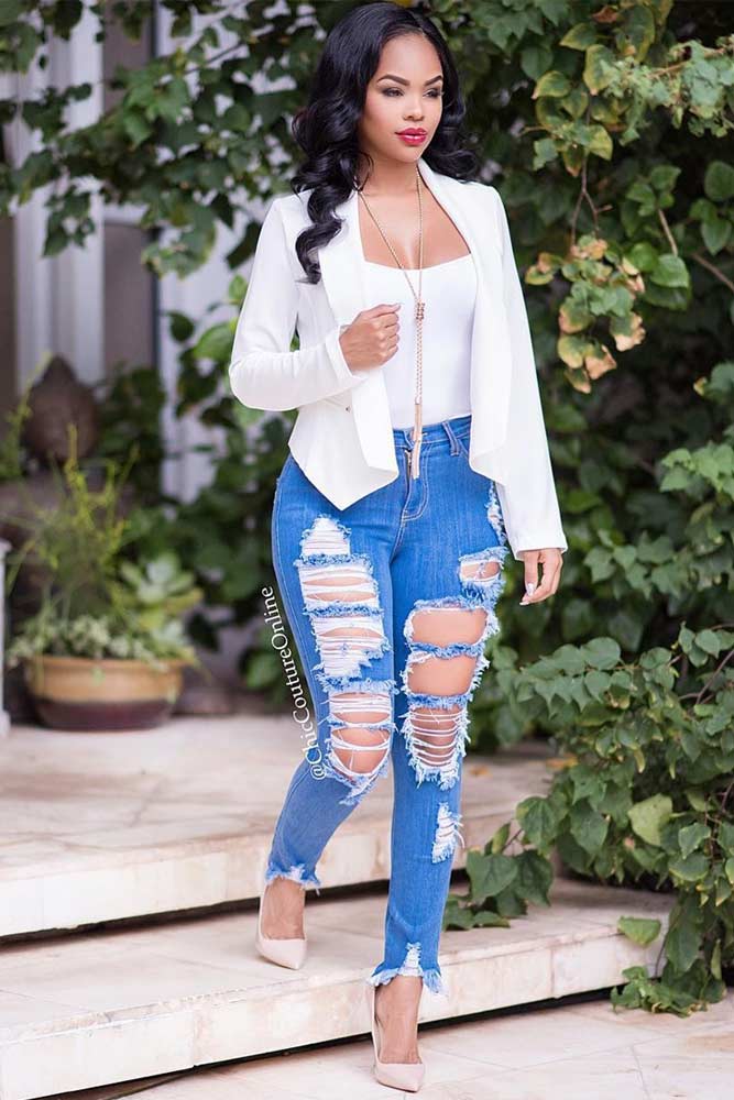 Ripped jeans hot sale girl style