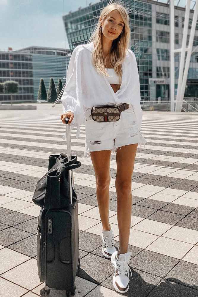 Casual All WHite Outfit Idea #shorts #blouse