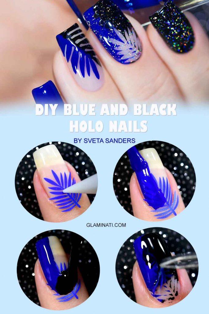 Blue And Black Holo Nails #nails #nailart