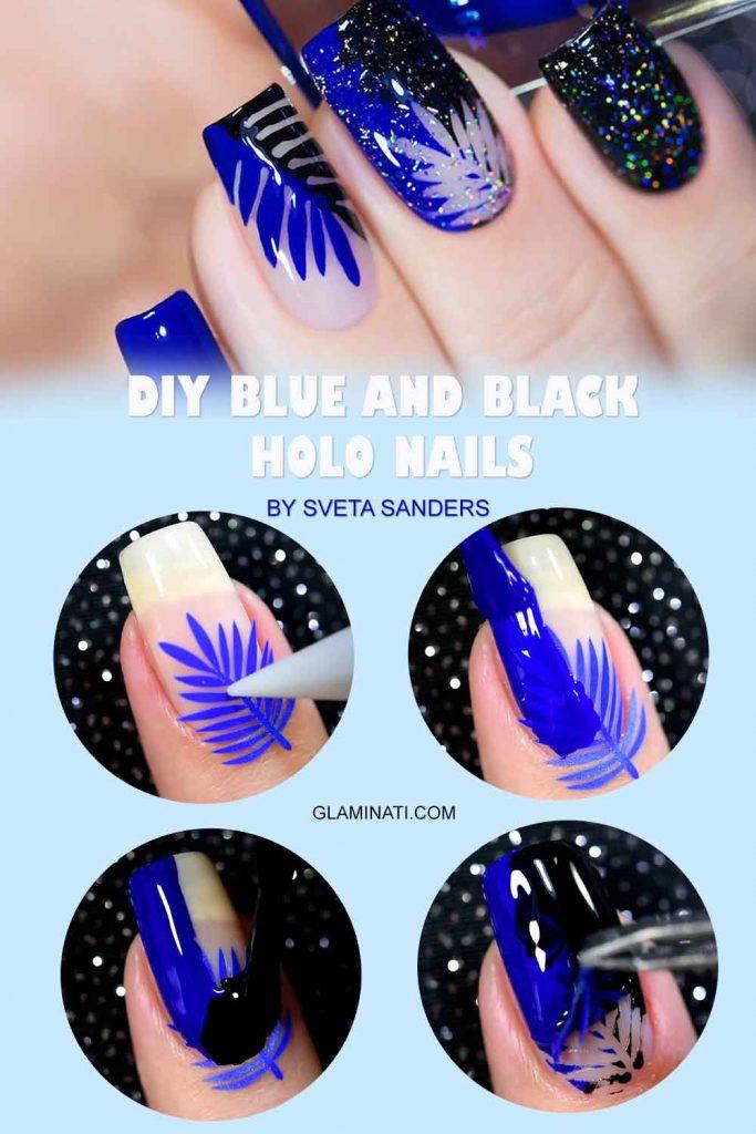 easy blue and black nail art