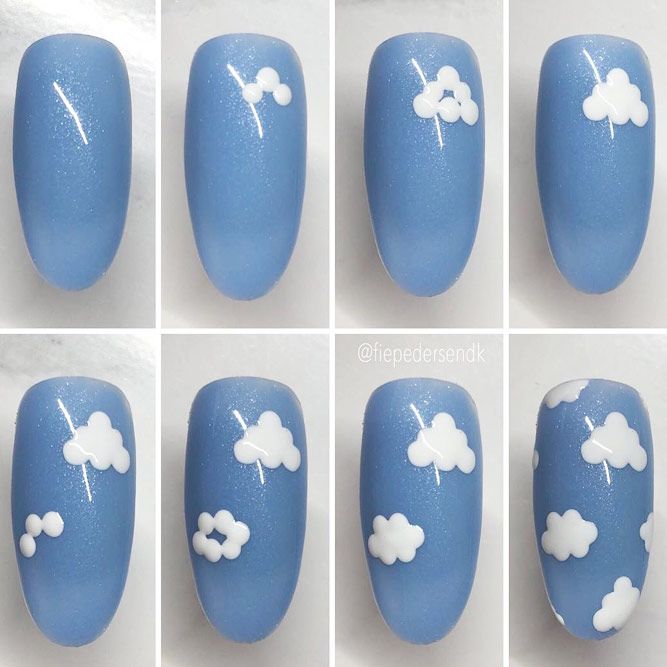 Clouds Nails Art Tutorial #whitecloudsart