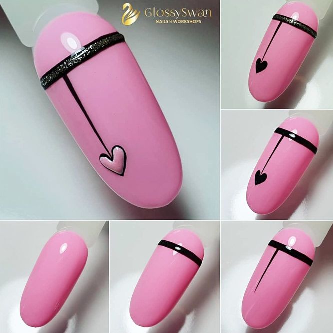 simple pink and black nail art