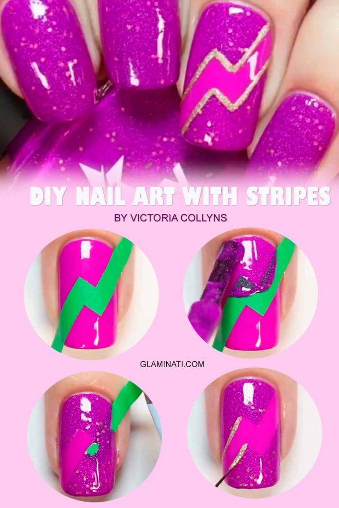 DIY Nail Art With Stripes #pinknails #diynailart