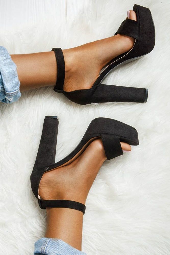 Black Ankle Strap Open Toe Shoes For Prom #promheels #blackheels #promshoes