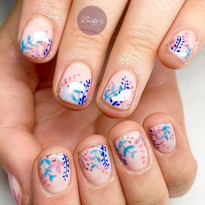 Floral Nail Art For Short Nails #shortnails #floralnails