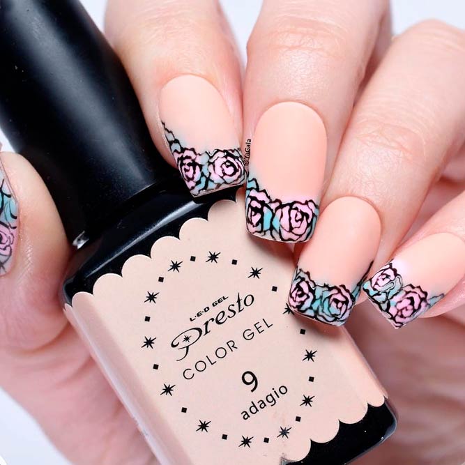 Floral French Mani For Spring #mattenails #frenchnails #rosesnails