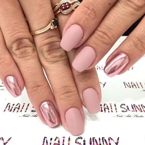 Matte Nude Nails With Chrome Accents #mattenails #chromenails