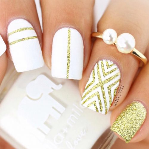 White and Gold Nail Design