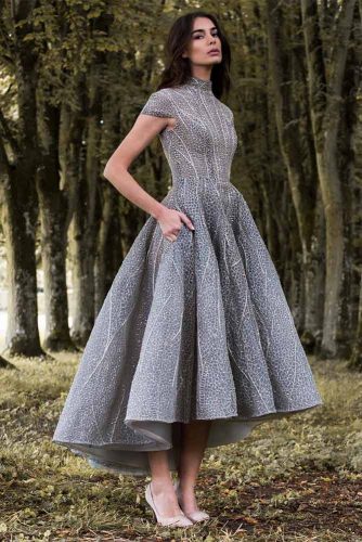 Long Asymmetrical Silver Prom Dress