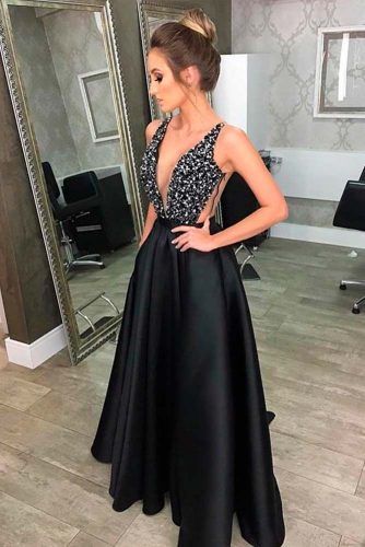 Black Prom Dress With Rhinestones #blackdress #longdress