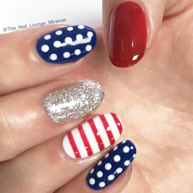 Patriotic Manicure Ideas With Polka Dots