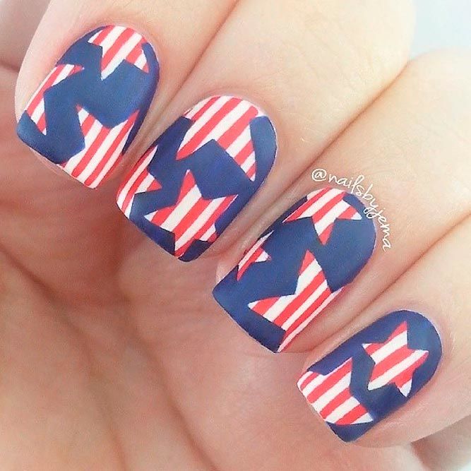 Matte 4th Of July Nail Art #mattenails #shortnails