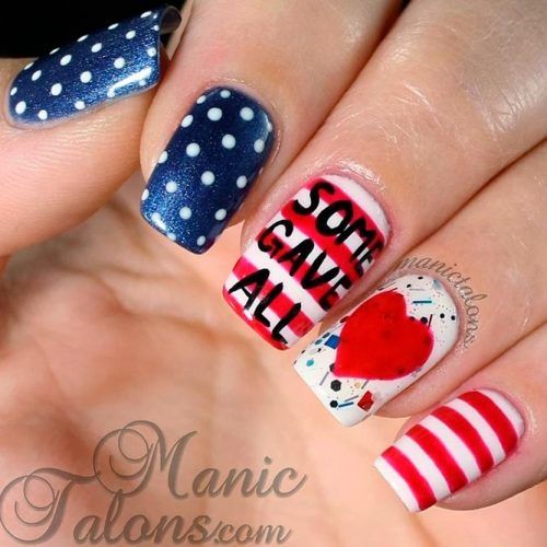 Patriotic Nail Art Design #glitternails #stripednails
