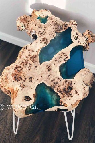 Rustic Coffee Table With Epoxy Blue Art #rustictable