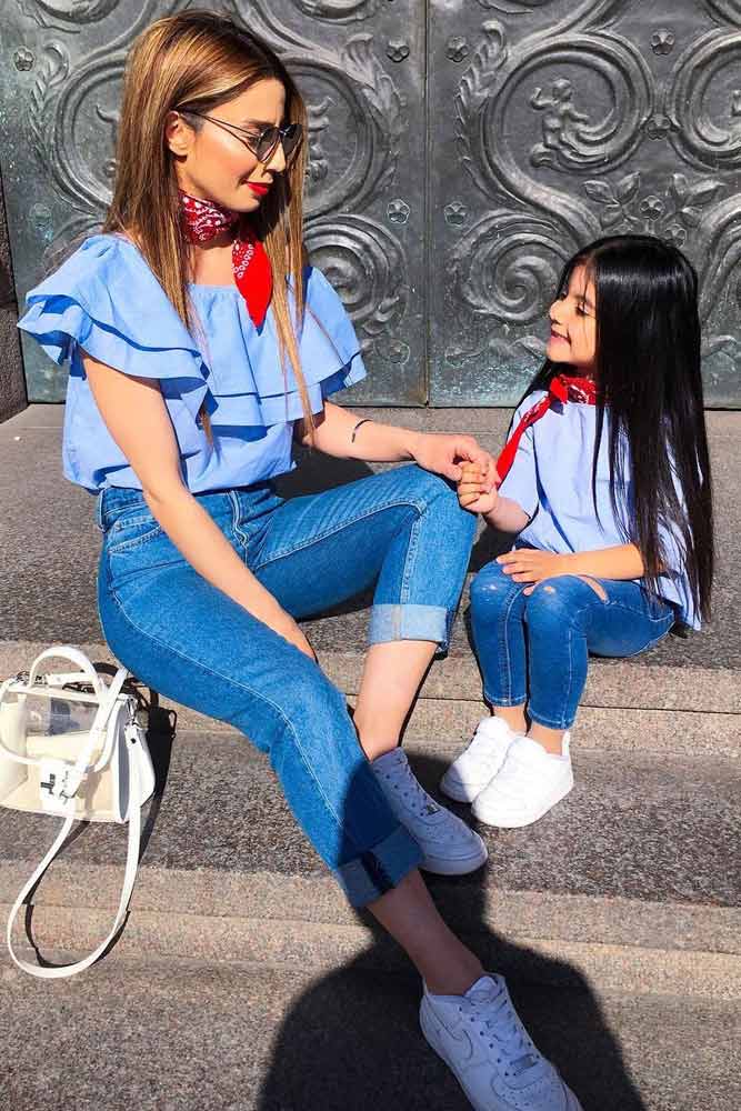 Mother and store daughter denim outfits