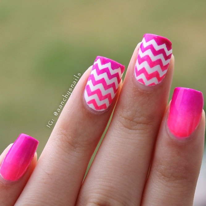 Neon Pink Chevron Nails