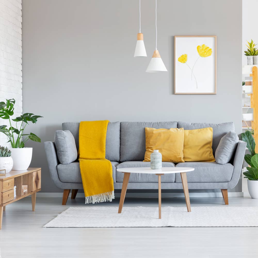 Yellow and Grey Accented Living Room