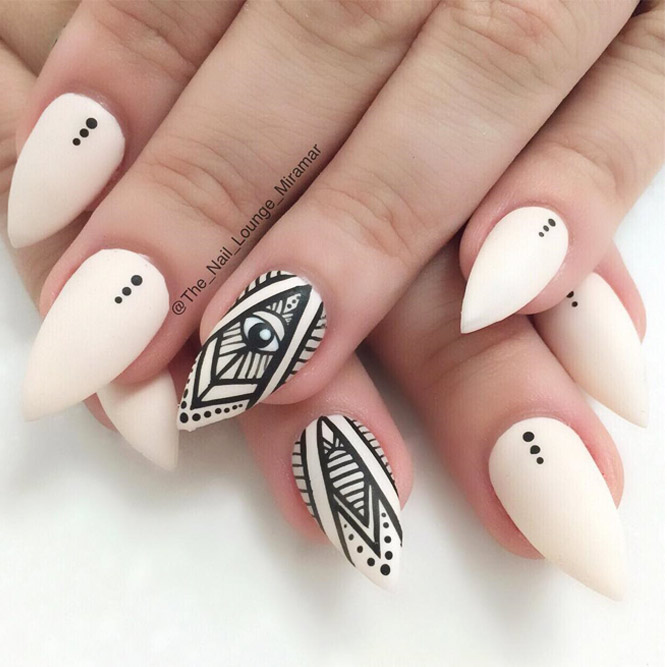 Black And White Tribal Matte Nail Art