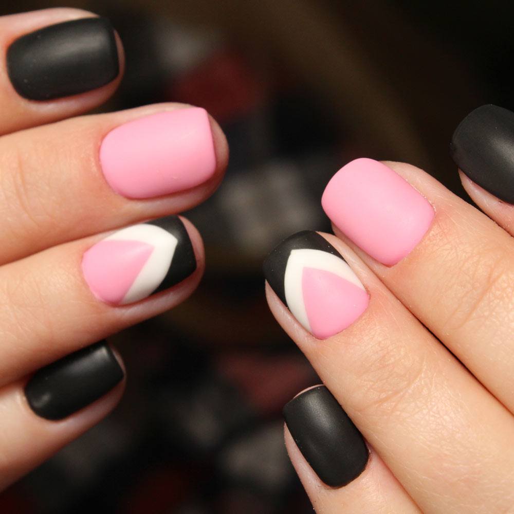 Black, Pink and White Matte Nails